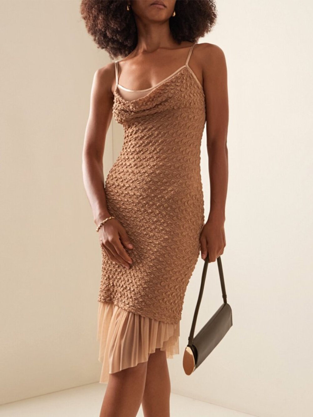 Fait Par Foutch Textured Knit Midi Dress in Brown Sugar NWT NEW Size XS